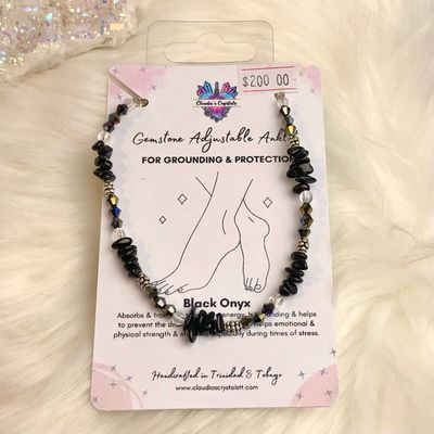 BLACK ONYX - Adjustable Gemstone Anklet