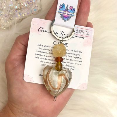CITRINE &amp; HEART - Gemstone Keychain - Stainless Steel
