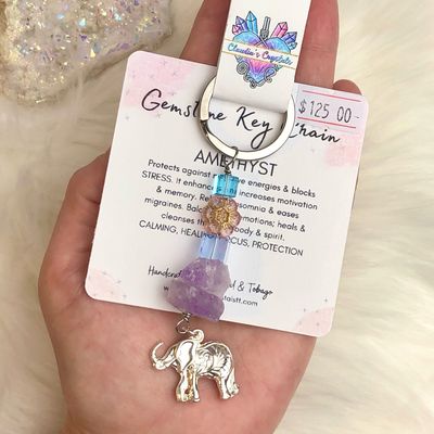 AMETHYST &amp; ELEPHANT - Gemstone Keychain - Stainless steel