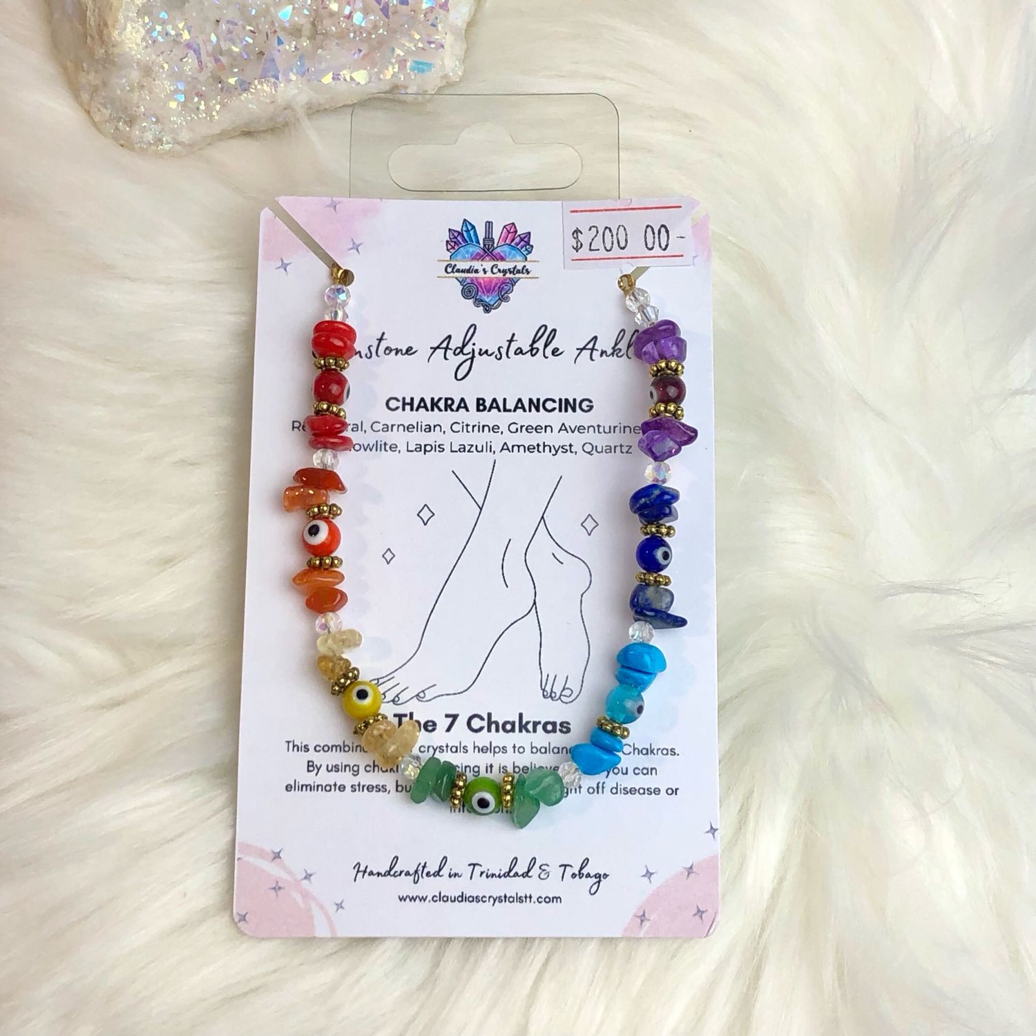CHAKRA BALANCING &amp; EVIL EYE - Adjustable Silver-Plated Anklet