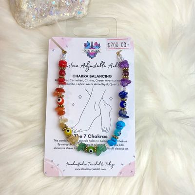 CHAKRA BALANCING &amp; EVIL EYE - Adjustable Silver-Plated Anklet