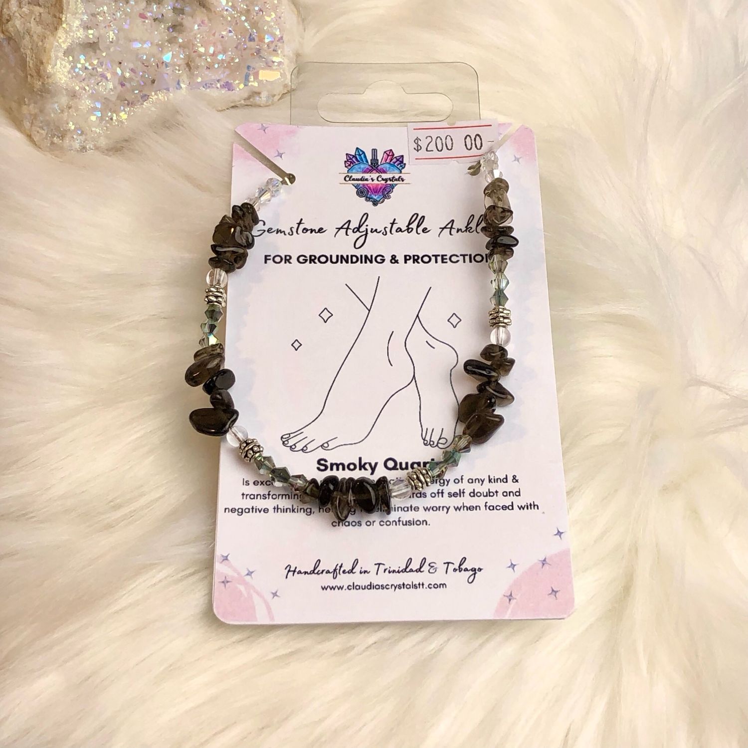 SMOKY QUARTZ - Adjustable Gemstone Anklet