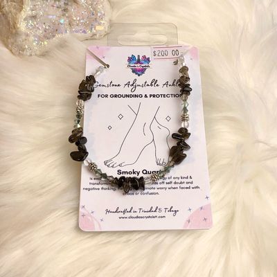 SMOKY QUARTZ &amp; QUARTZ - Adjustable Silver-Plated Anklet