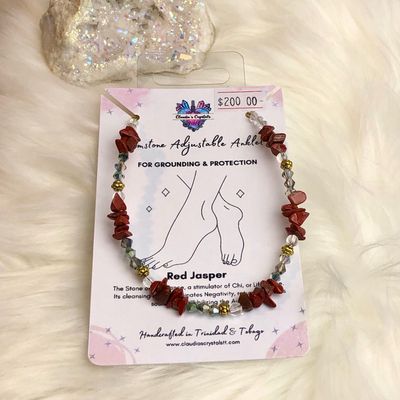 RED JASPER &amp; QUARTZ - Adjustable Silver-Plated Anklet