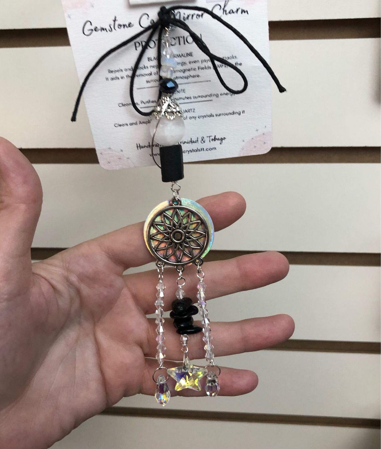 BLACK TOURMALINE &amp; SELENITE - Car Shield (Hang On Rear view Mirror)