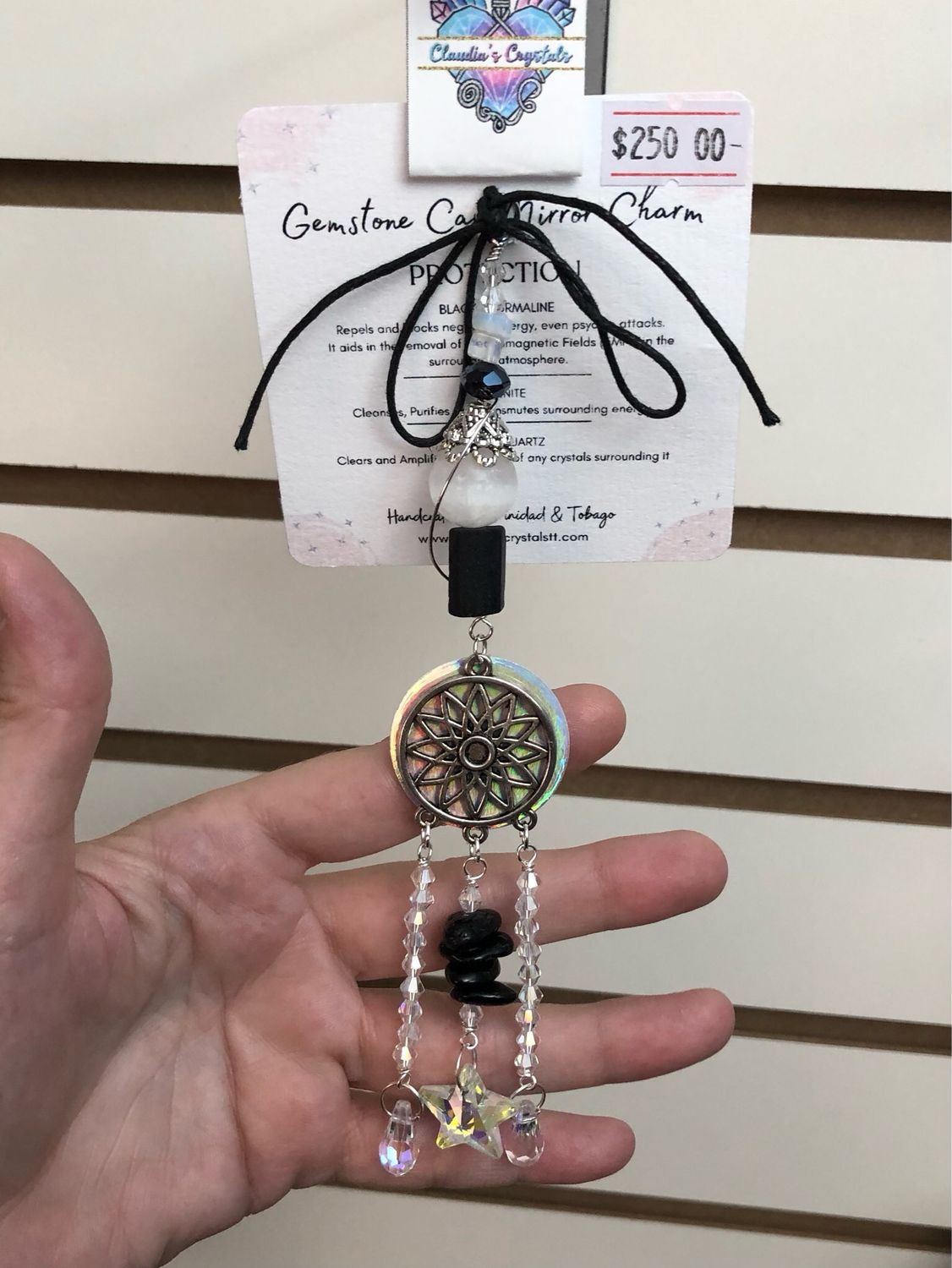 BLACK TOURMALINE &amp; SELENITE - Car Shield (Hang On Rear view Mirror)
