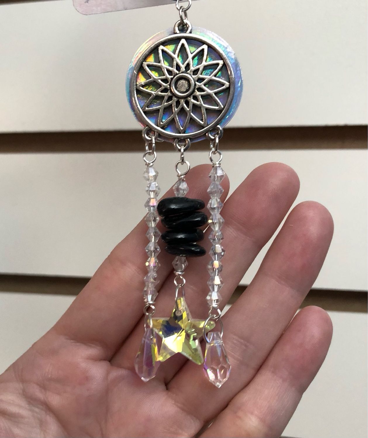 BLACK TOURMALINE &amp; SELENITE - Car Shield (Hang On Rear view Mirror)