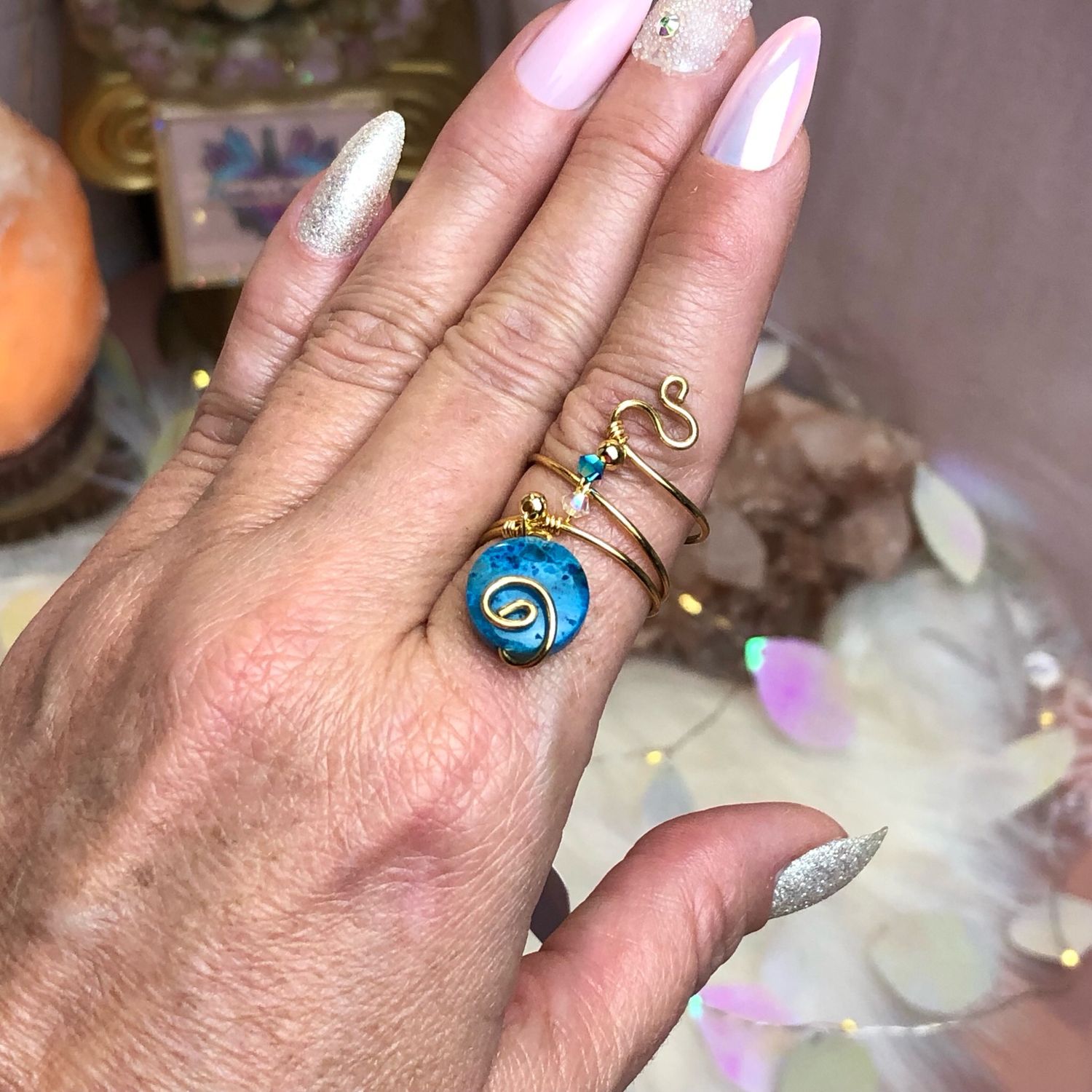 BLUE CRAZY LACE AGATE - Gemstone Adjustable Ring