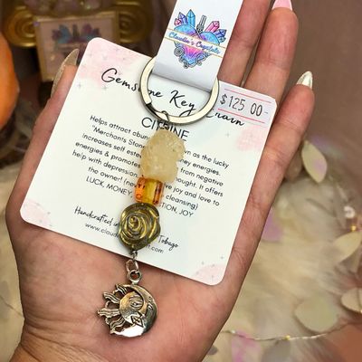 CITRINE SUN &amp; MOON - Gemstone Key Chain - Stainless Steel