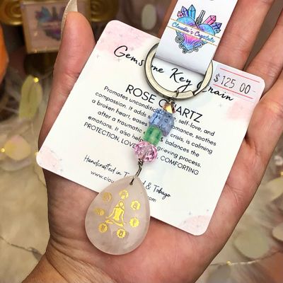 ROSE QUARTZ OM - Gemstone Key Chain - Stainless Steel