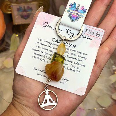CARNELIAN YOGA - Gemstone Key Chain - Stainless Steel