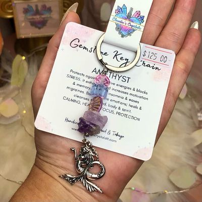 AMETHYST MERMAID - Gemstone Key Chain - Stainless Steel