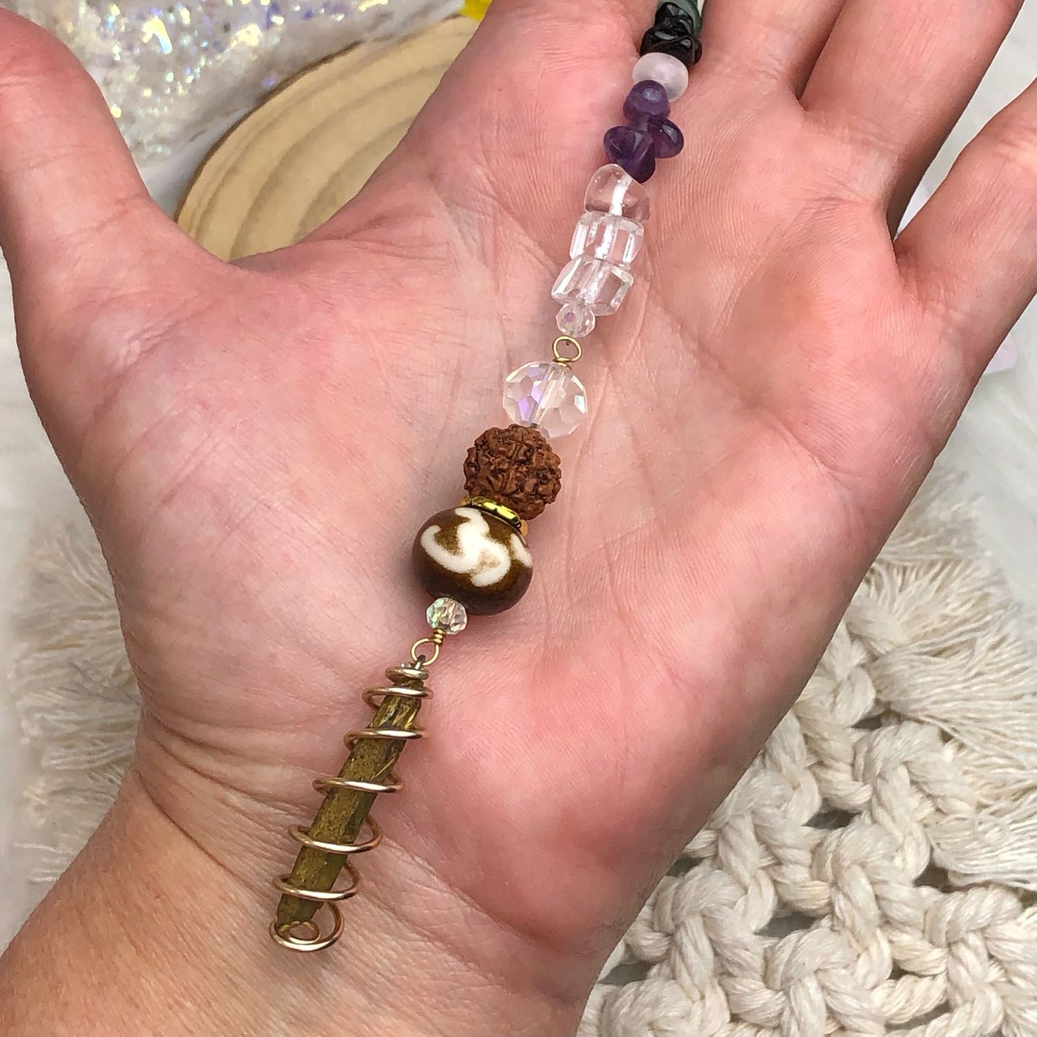 GOLD AURA QUARTZ POINT WITH OM SYMBOL - Car Shield