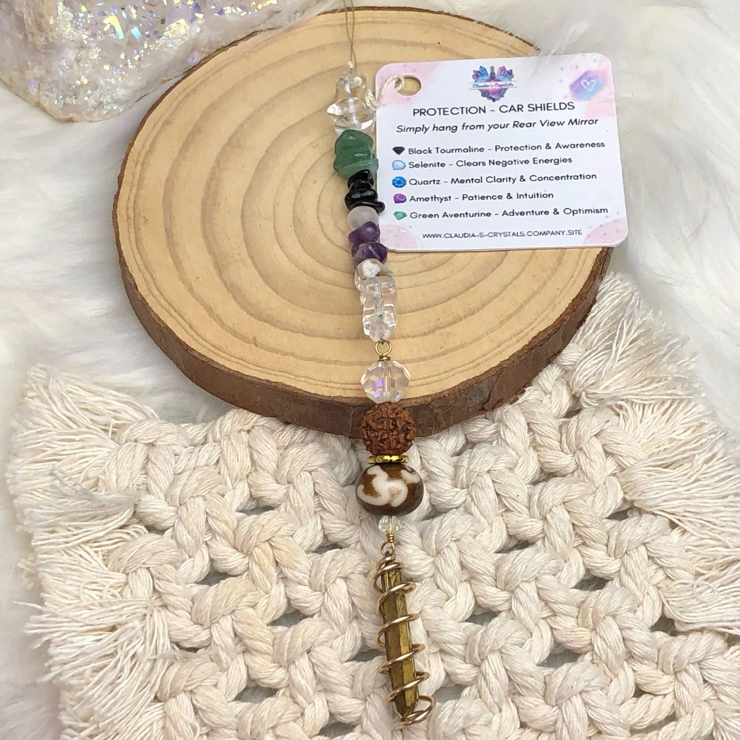 GOLD AURA QUARTZ POINT WITH OM SYMBOL - Car Shield