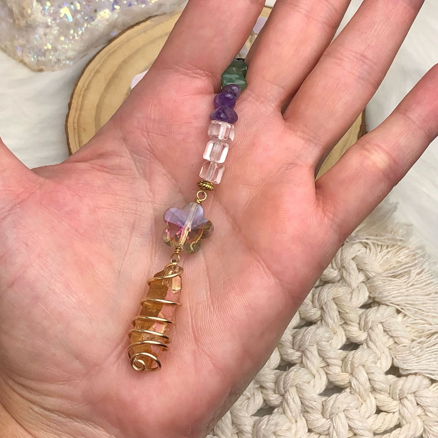 TANGERINE AURA QUARTZ POINT - Gold Plated Car Shield