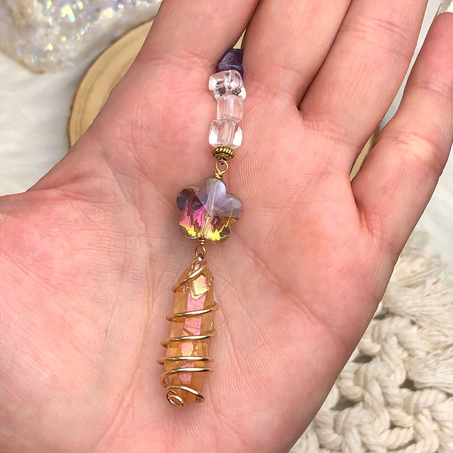 TANGERINE AURA QUARTZ POINT - Gold Plated Car Shield