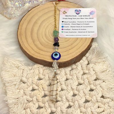 ANGEL AURA QUARTZ POINT &amp; EVIL EYE - Gold Plated Car Shield