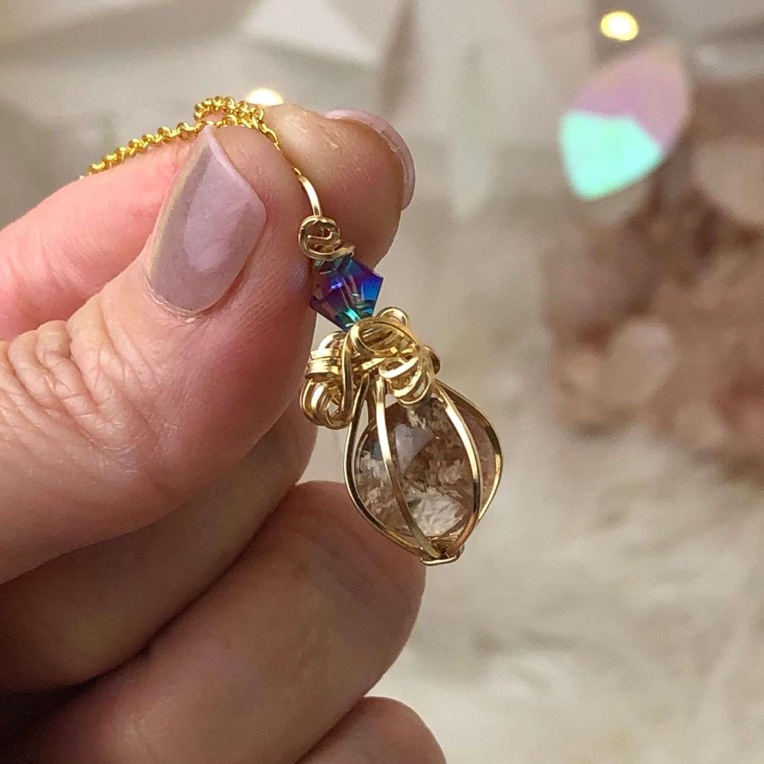 GARDEN QUARTZ SPHERE - 14k Gold Filled - Gemstone Crystal Therapy Pendant