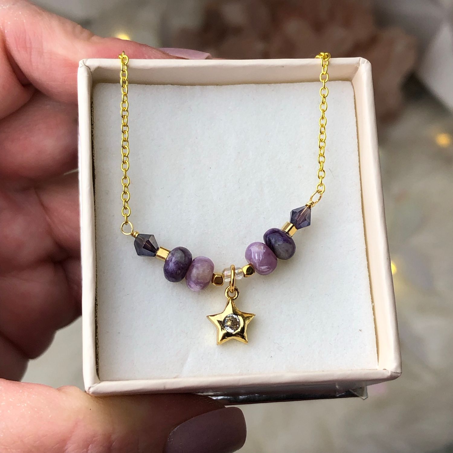 CHAROITE - Gold Plated - Crystal Therapy Choker Necklace