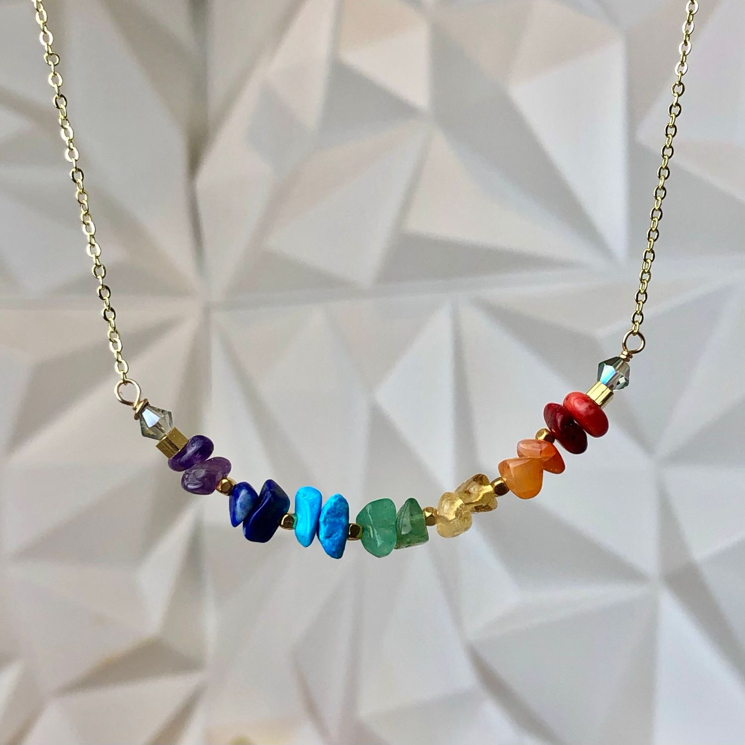 CHAKRA BALANCING - Gold Plated - Crystal Therapy Choker Necklace