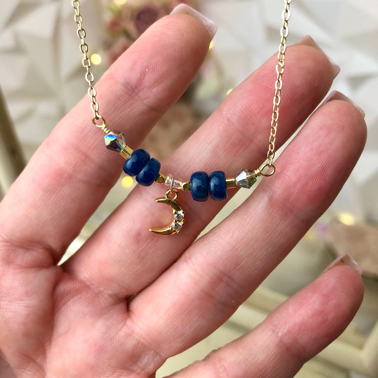 BLUE APATITE CHOKER - 16” Gold Plated