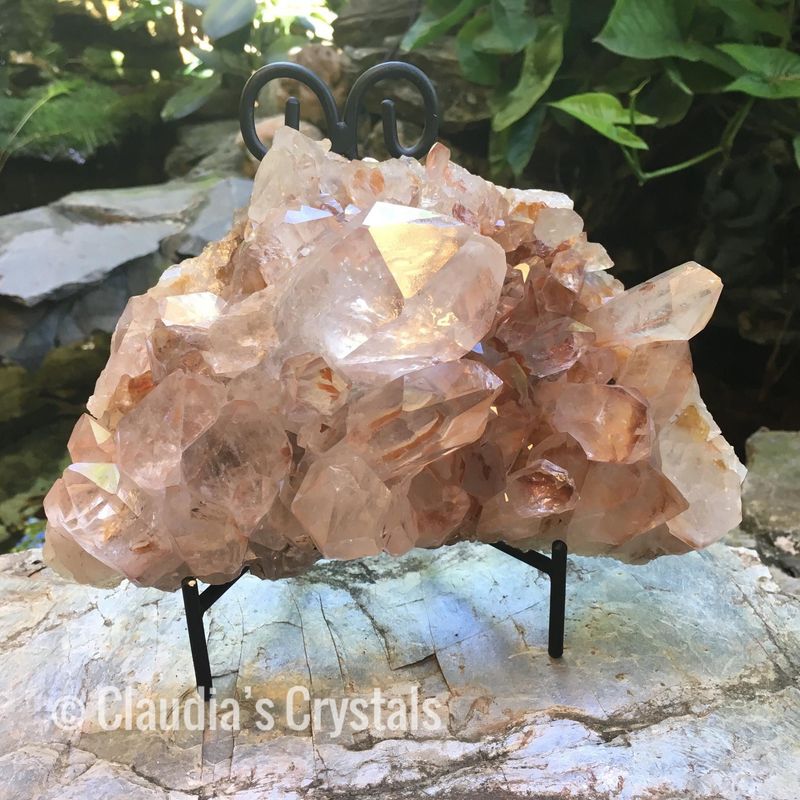 🪷HUGE PINK HIMALAYAN QUARTZ CLUSTER - on wrought iron stand