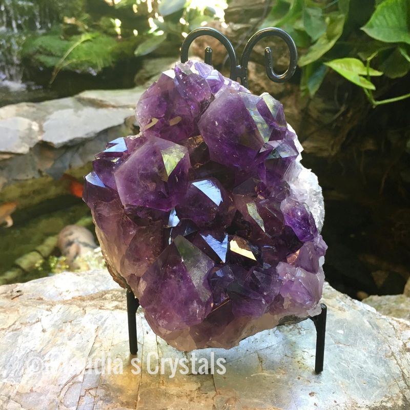 🔮HUGE AMETHYST DRUZY (URUGUAY) - on wrought iron stand