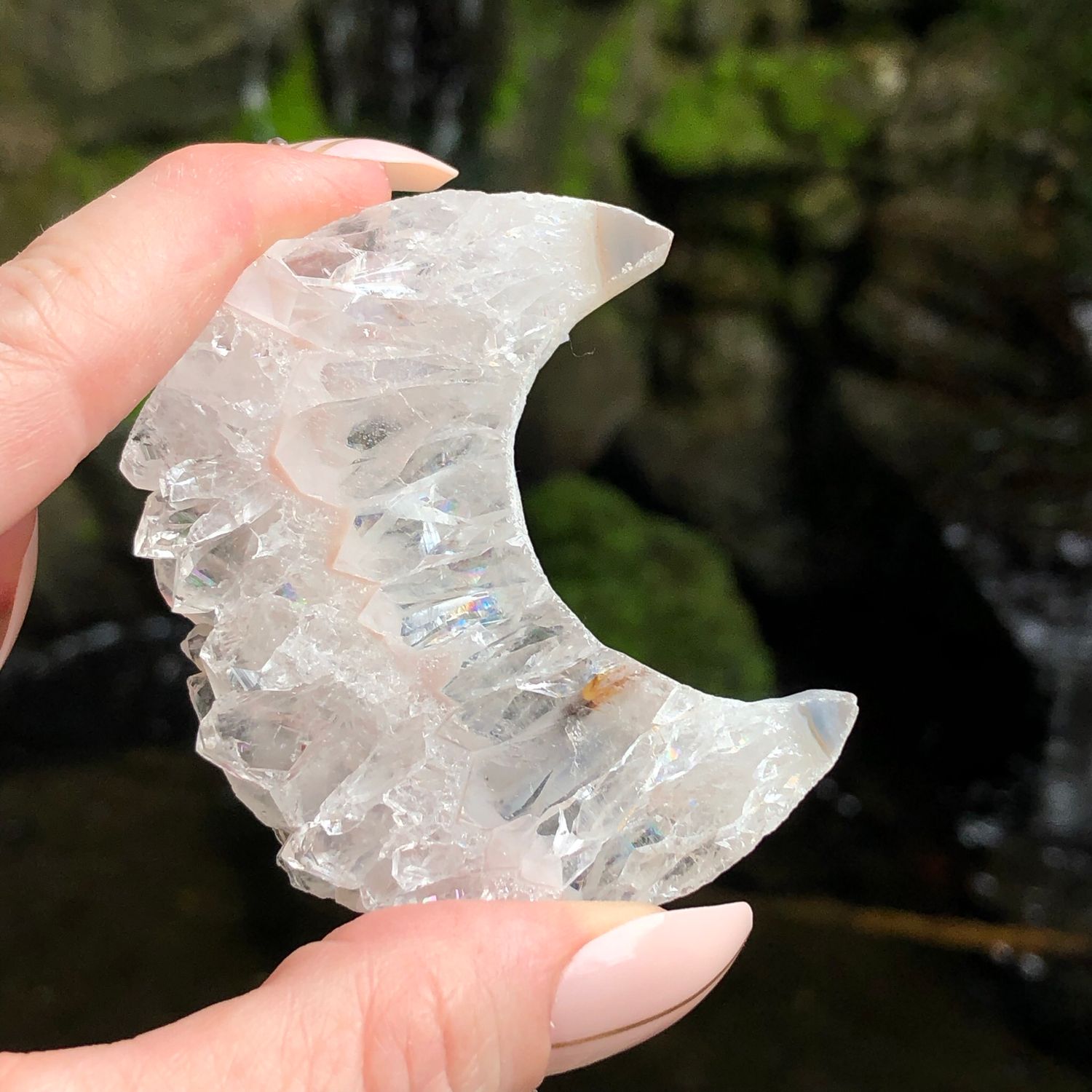 QUARTZ STALACTITE - Hand carved Into a Moon - Brazil