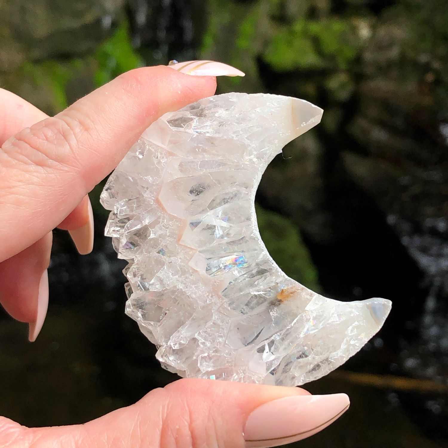 QUARTZ STALACTITE - Hand carved Into a Moon - Brazil