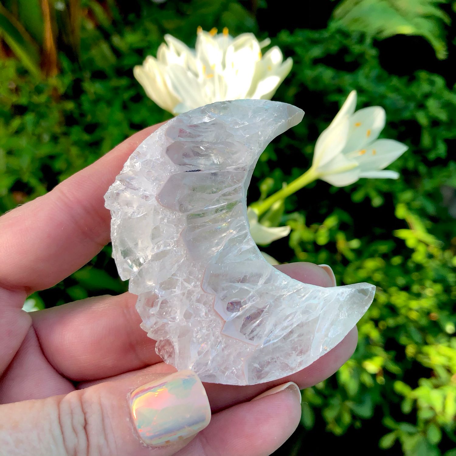 QUARTZ STALACTITE - Hand carved Into a Moon - Brazil