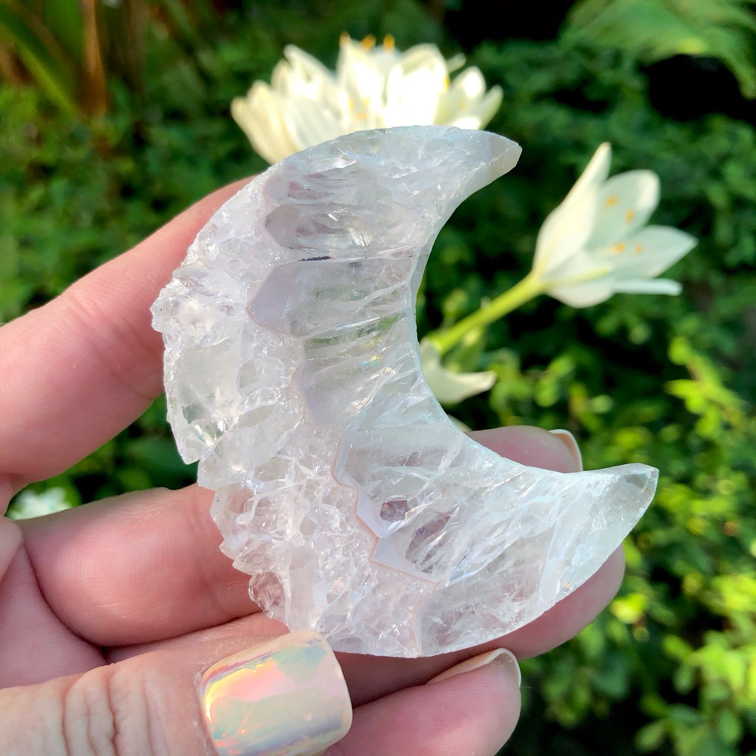 QUARTZ STALACTITE - Hand carved Into a Moon - Brazil