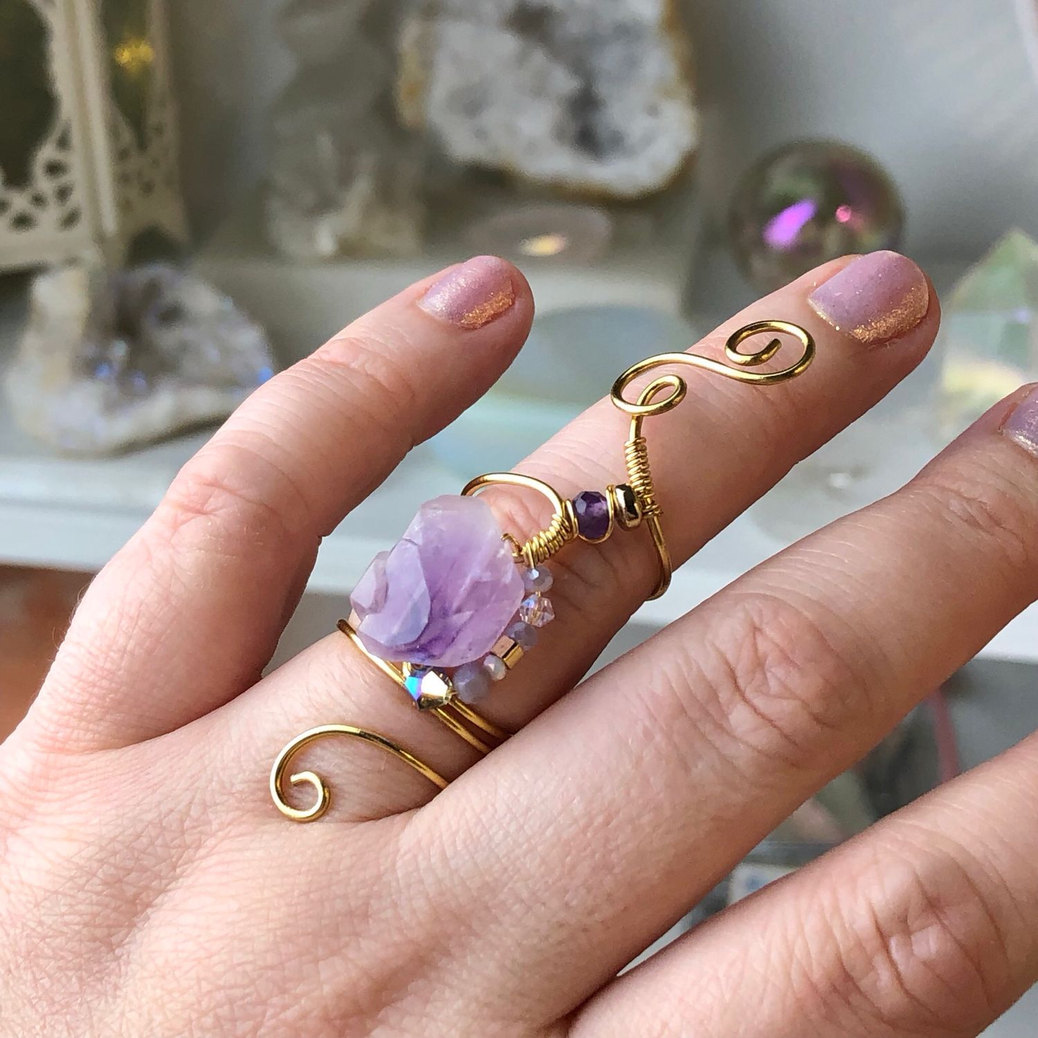 AMETHYST - Adjustable Ring - Gold plated