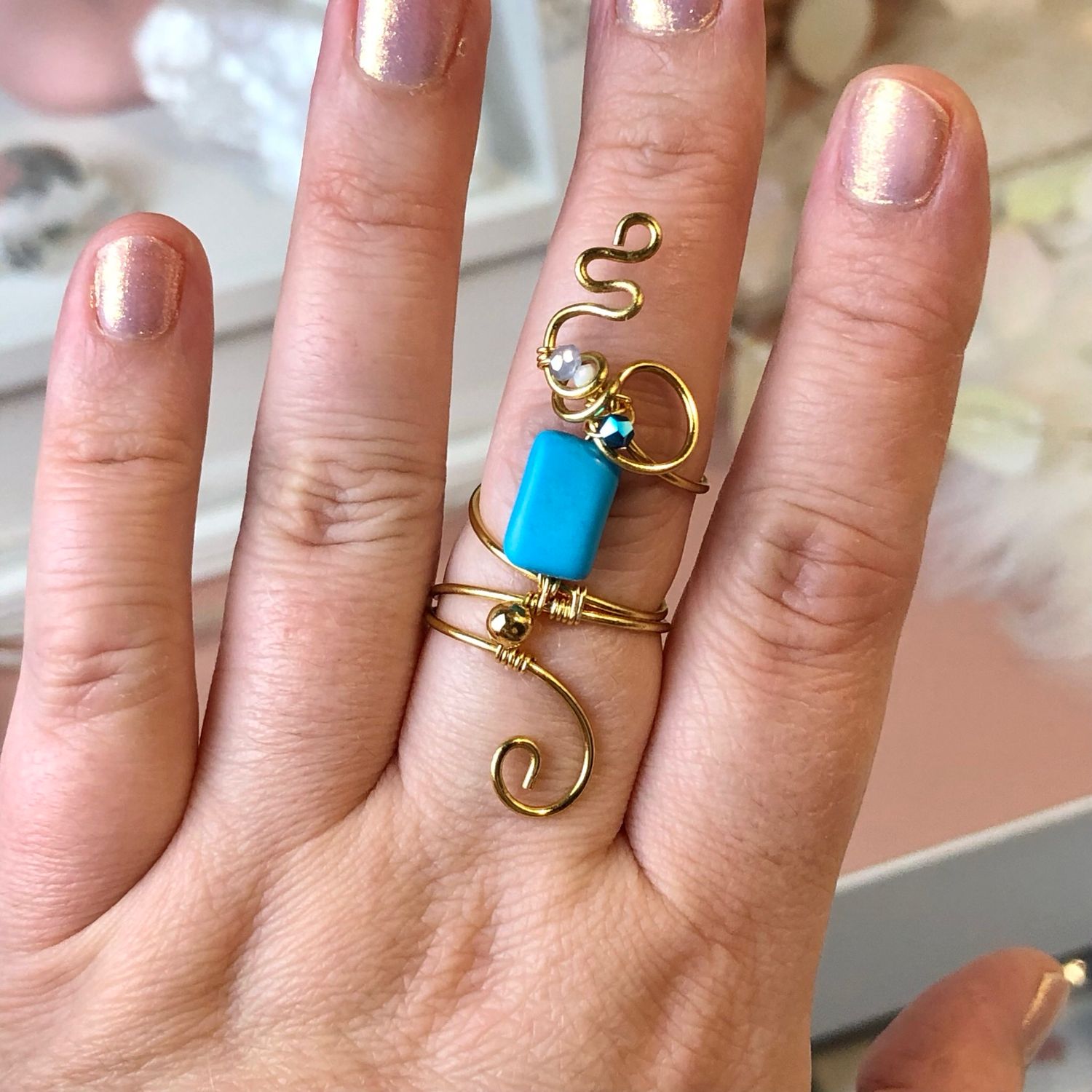 BLUE HOWLITE - Adjustable Ring - Gold Plated