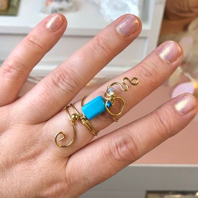 BLUE HOWLITE - Adjustable Ring - Gold Plated