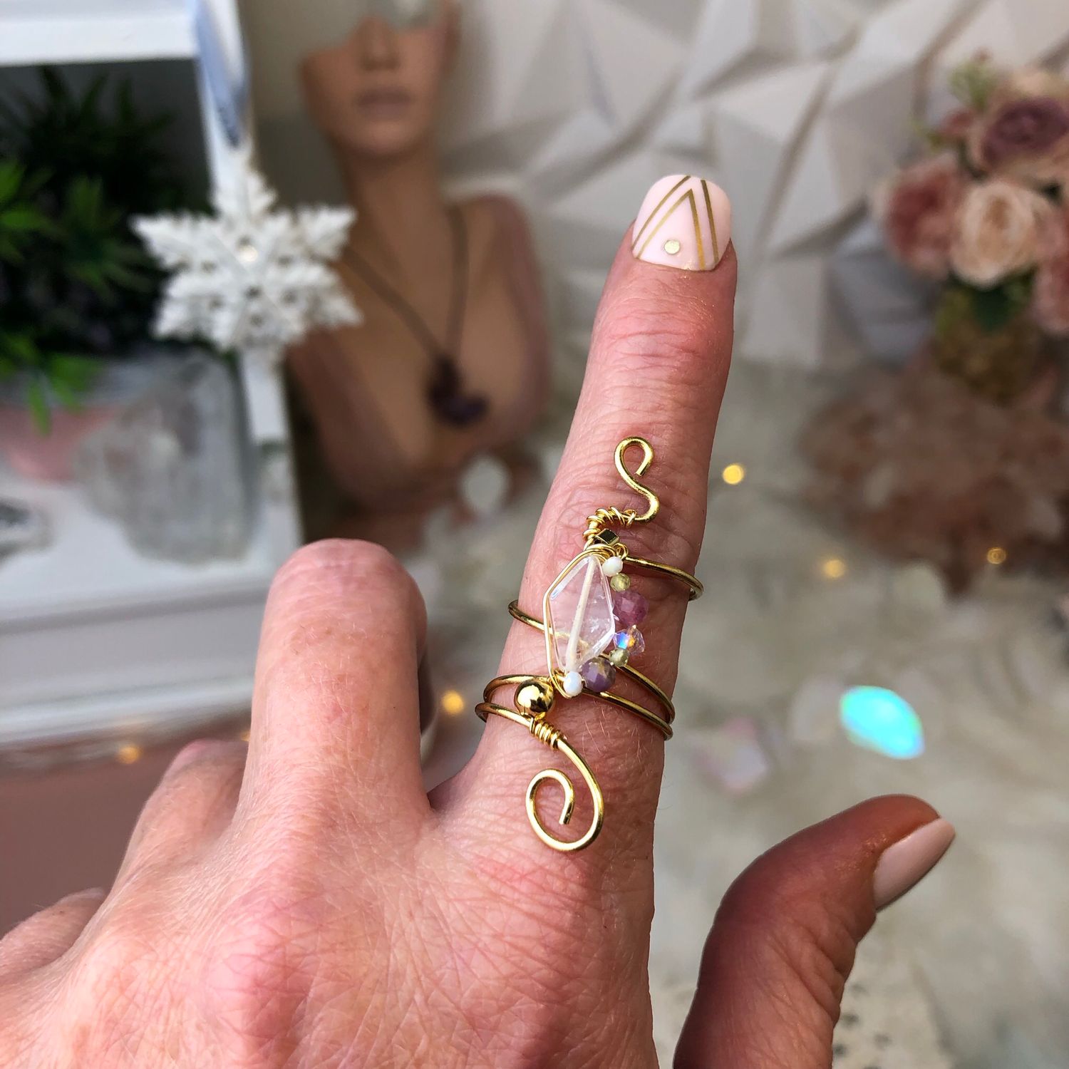 CLEAR QUARTZ - Adjustable Ring - Gold Plated