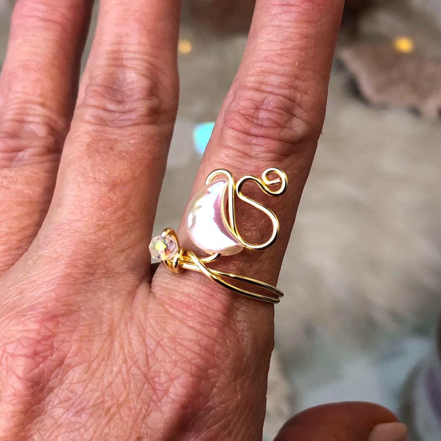 PINK CRESCENT MOON - Adjustable Ring - Gold Plated