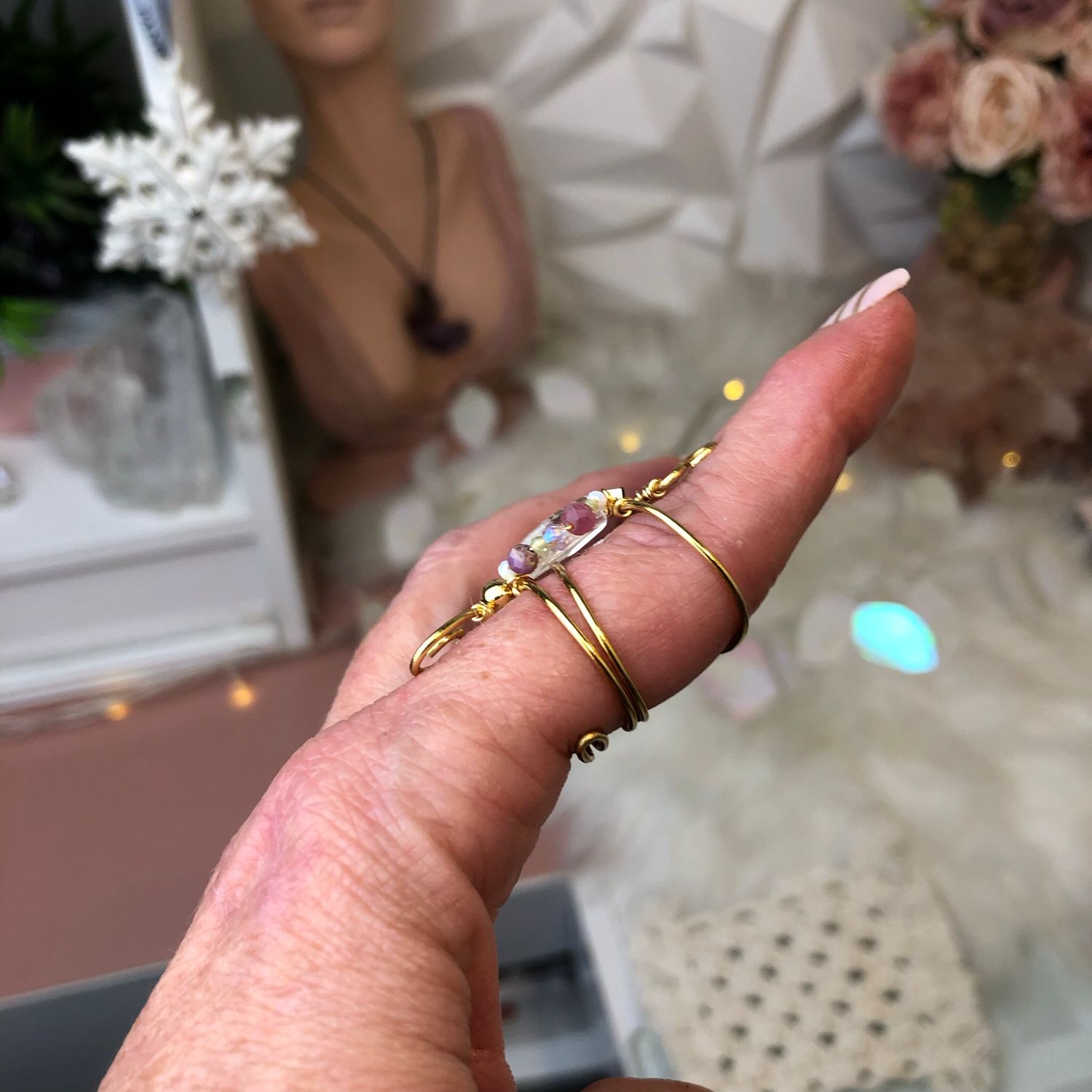 CLEAR QUARTZ - Adjustable Ring - Gold Plated