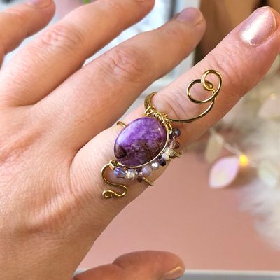 PURPLE CRAZY LACE AGATE - Adjustable Ring - Gold Plated