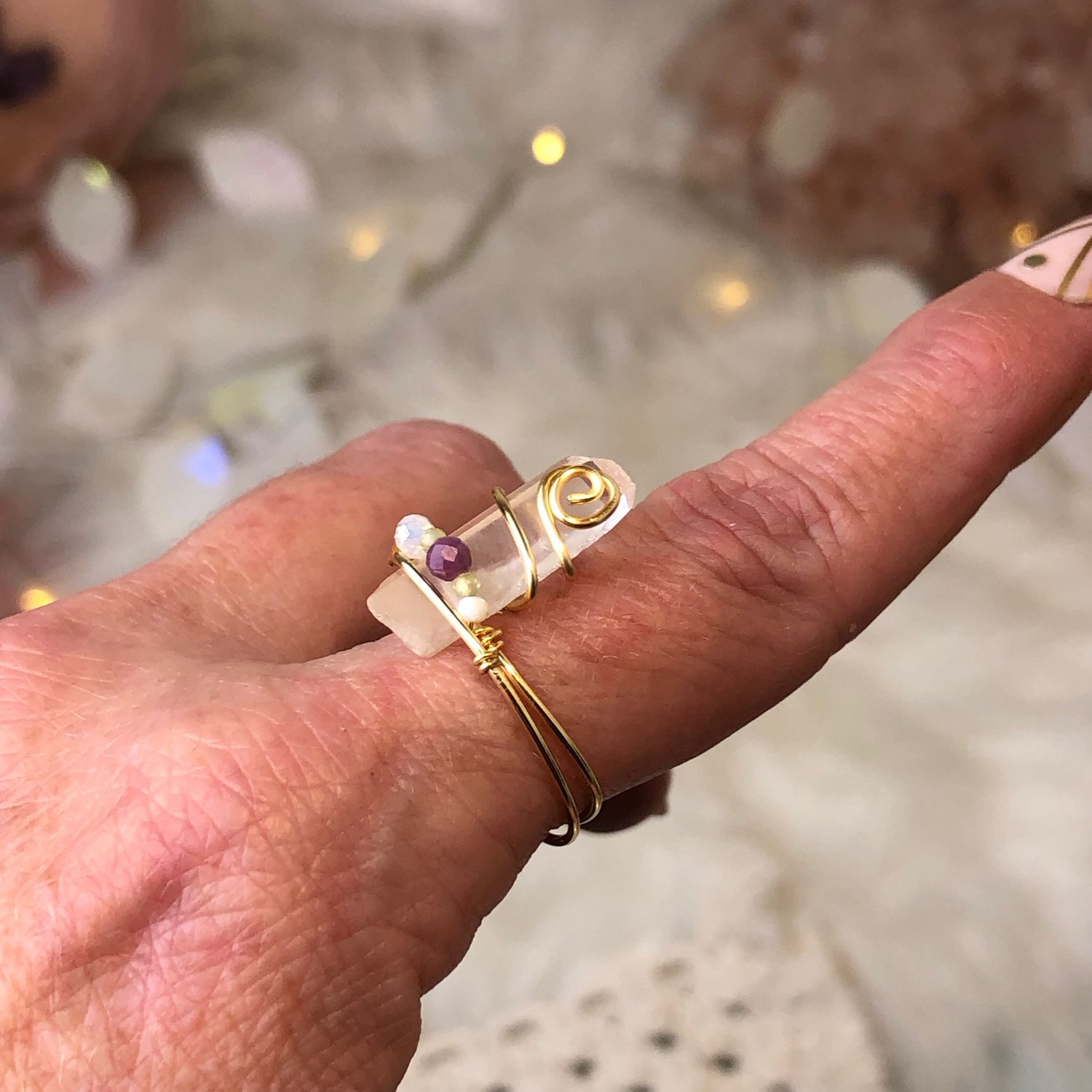 CLEAR QUARTZ POINT - Adjustable Ring - Gold Plated