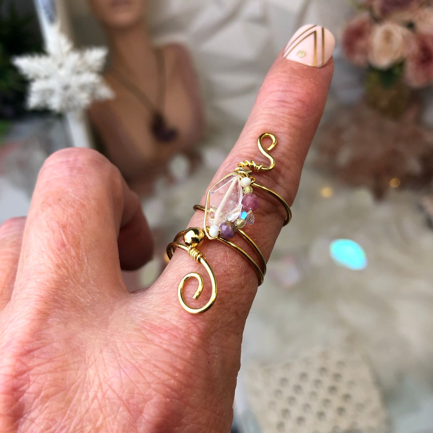CLEAR QUARTZ - Adjustable Ring - Gold Plated