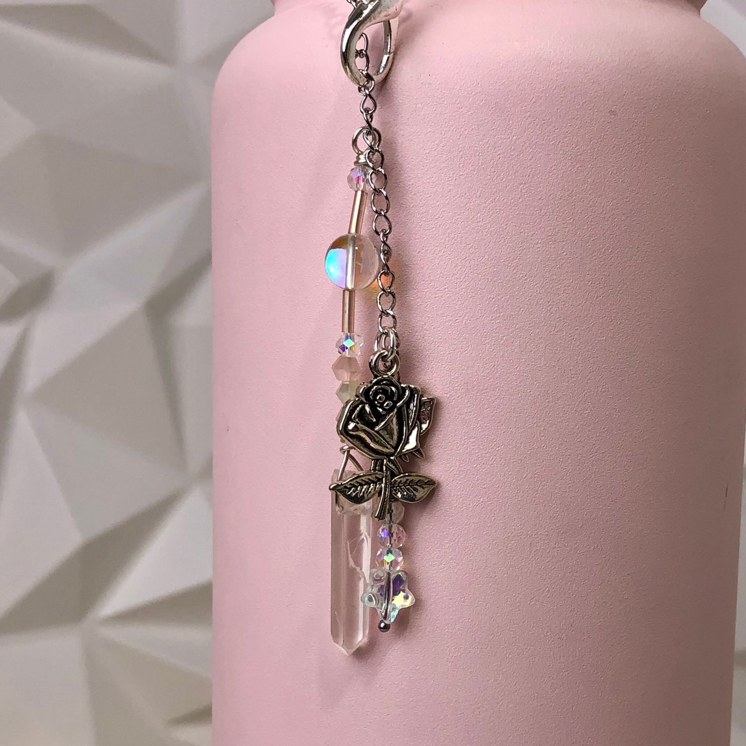 🌹Gemstone Bottle Charm - QUARTZ POINT (Rose)