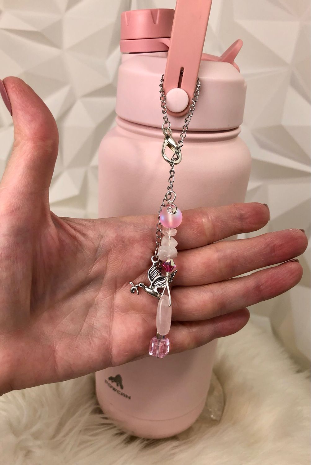 🕊️ Gemstone Bottle Charm - ROSE QUARTZ (Dove Of Peace)