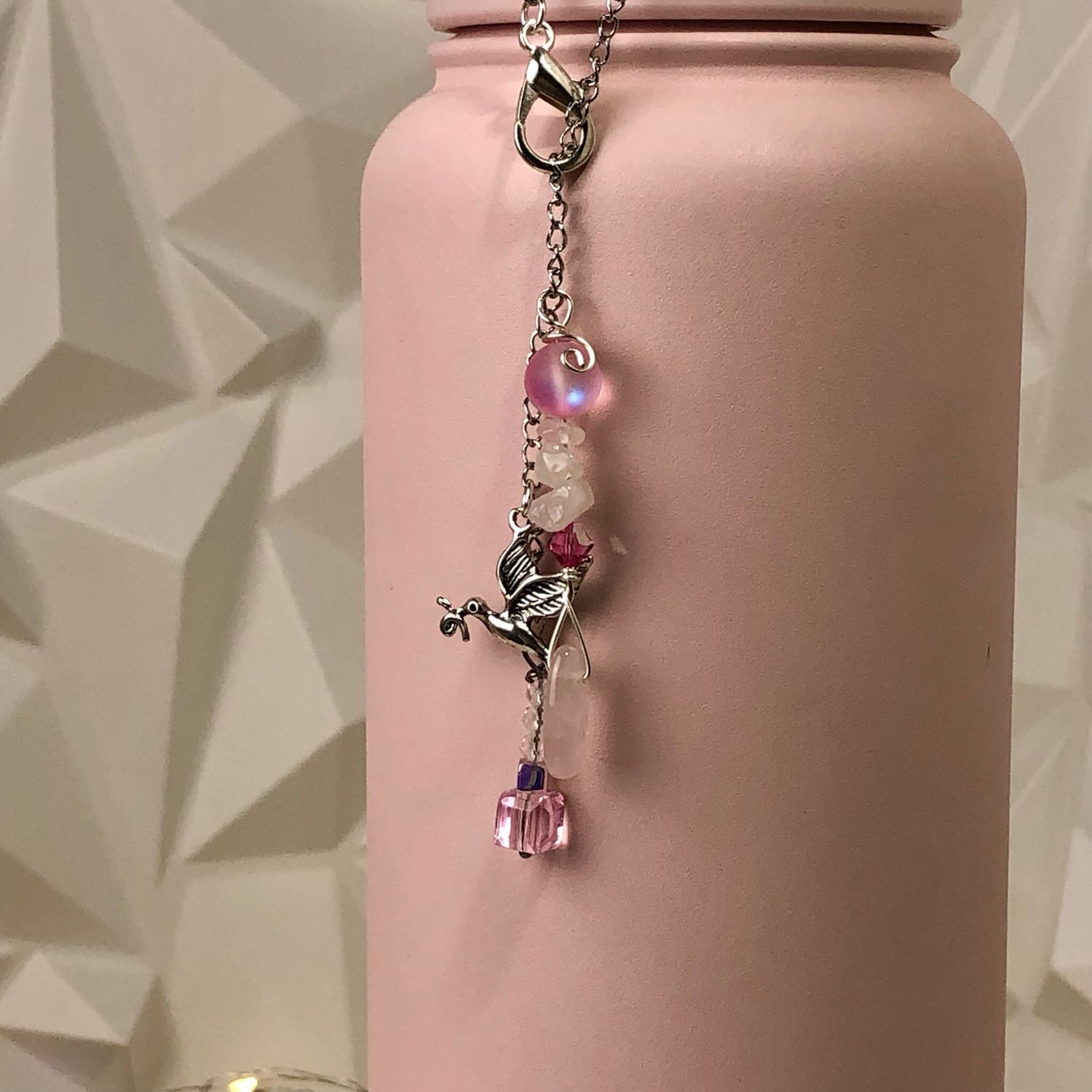 🕊️ Gemstone Bottle Charm - ROSE QUARTZ (Dove Of Peace)