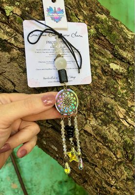 BLACK TOURMALINE &amp; SELENITE - Car Shield (Hang On Rear view Mirror)