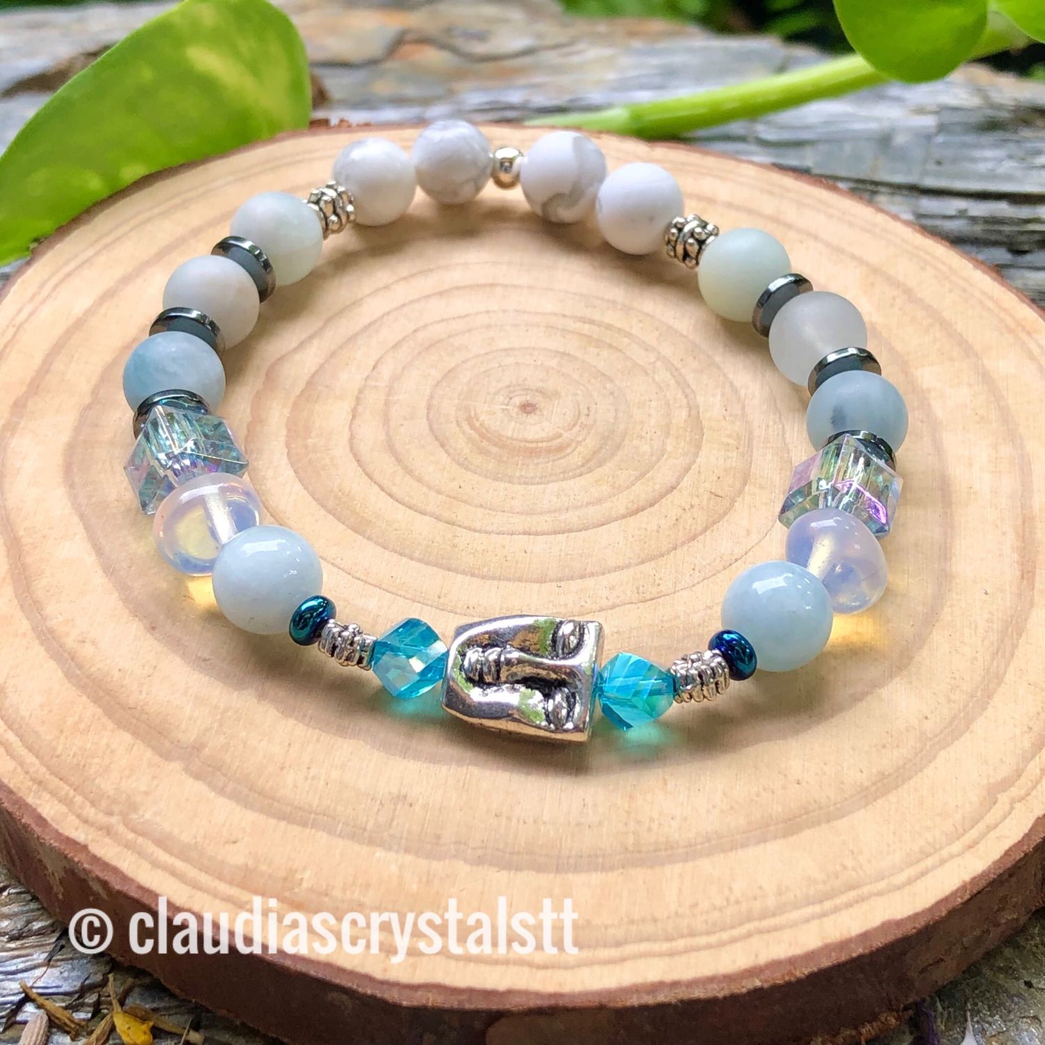 Calm Mind &amp; Inner Peace Crystal Therapy Bracelet – Stretch Style – 7.