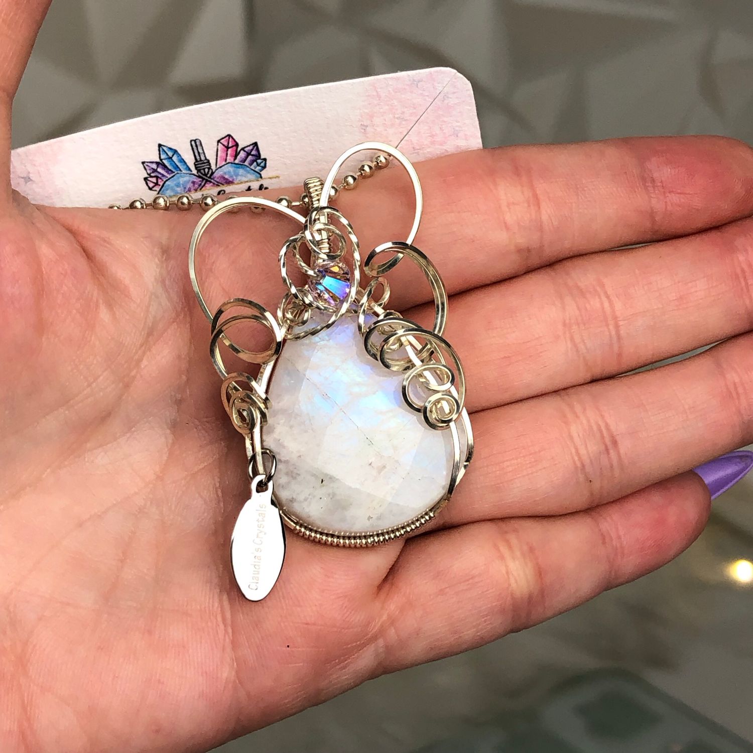 RAINBOW MOONSTONE (faceted) - Sterling Silver - Gemstone Crystal Therapy Pendant