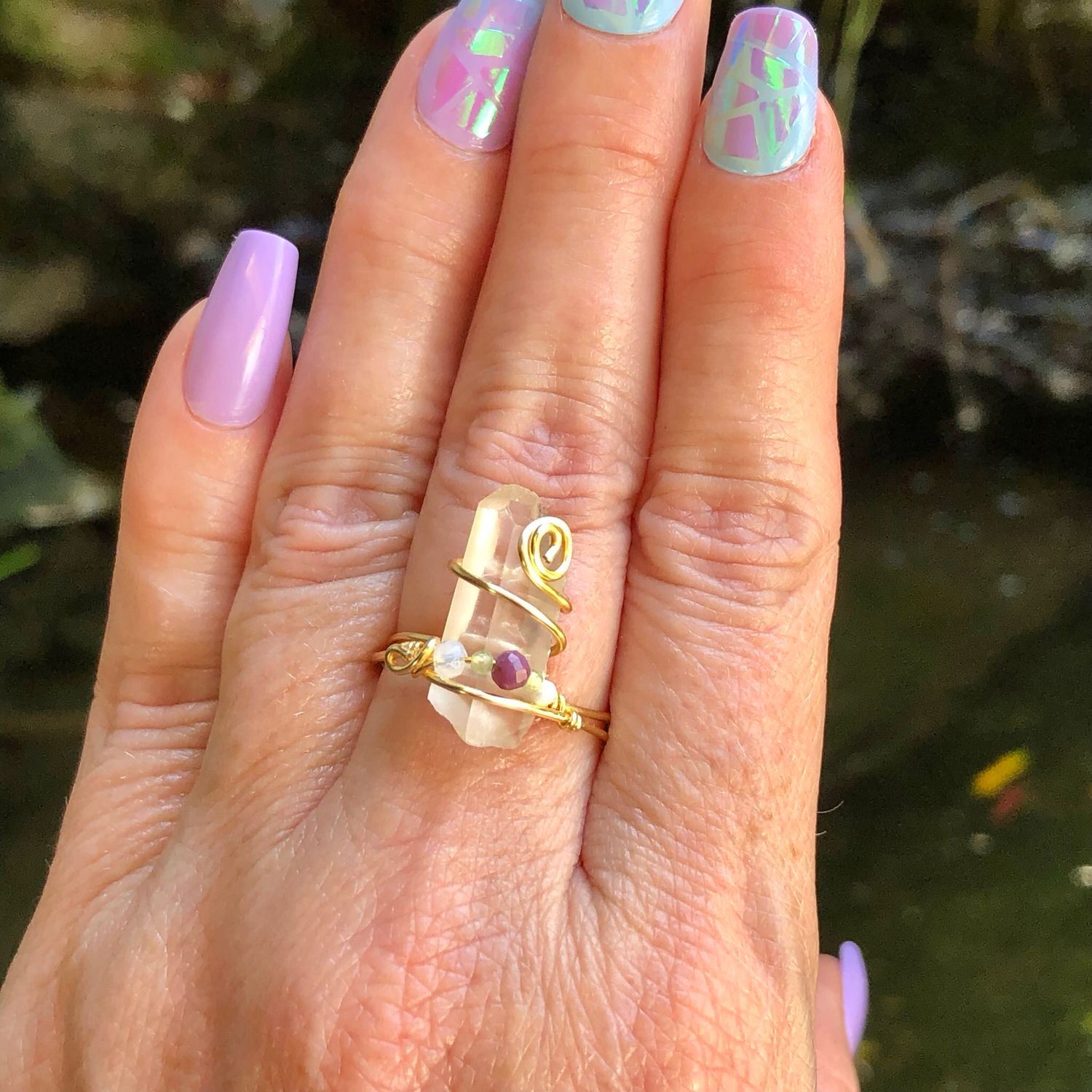 CLEAR QUARTZ POINT - Adjustable Ring - Gold Plated