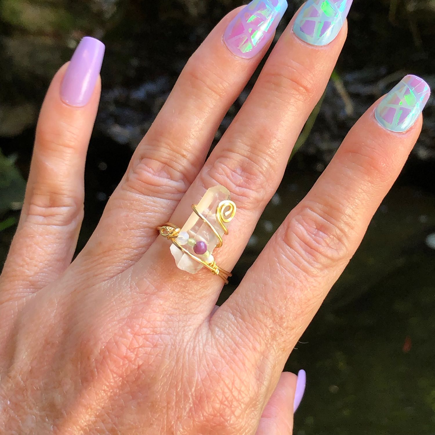 CLEAR QUARTZ POINT - Adjustable Ring - Gold Plated