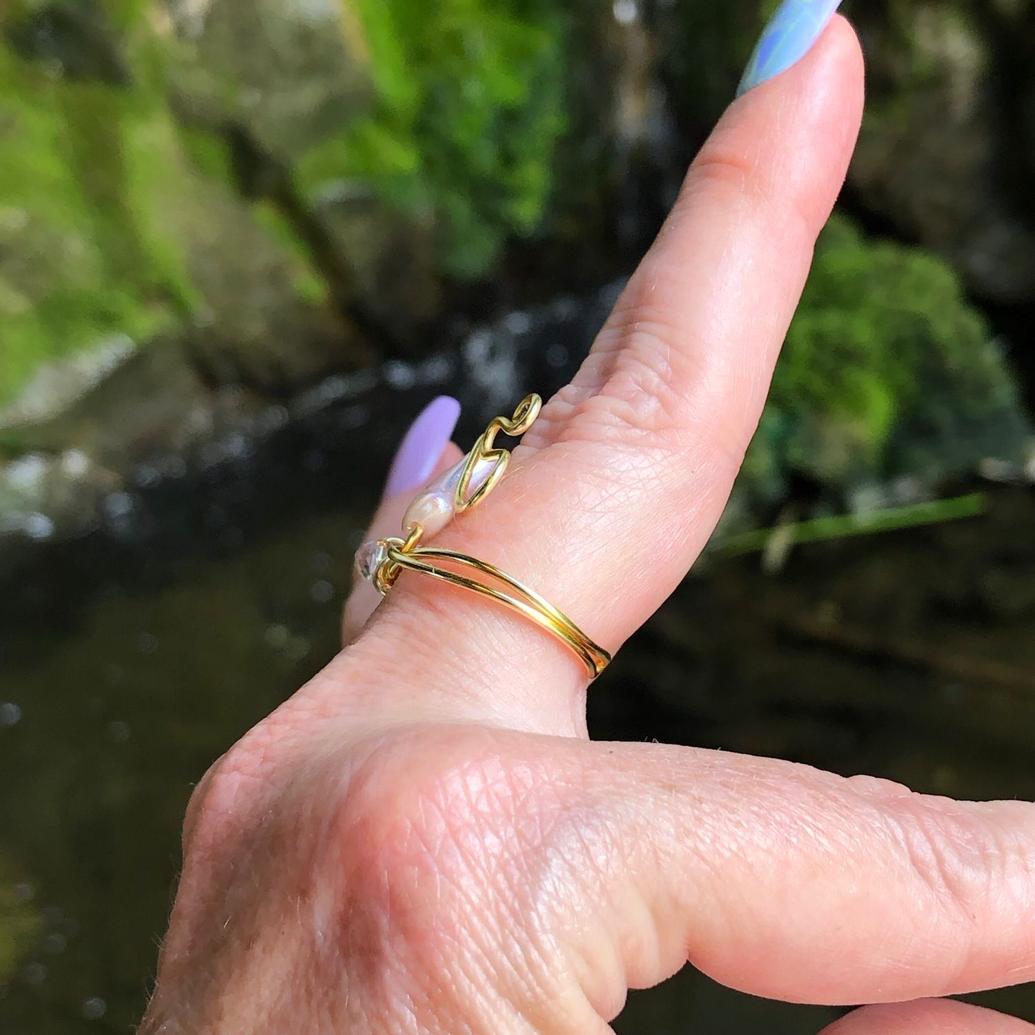 PINK CRESCENT MOON - Adjustable Ring - Gold Plated