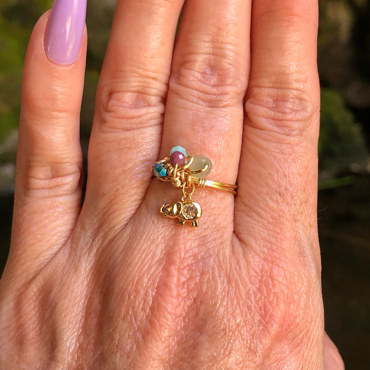 Elephant Charm Crystal Therapy Ring – Adjustable Gold Plated